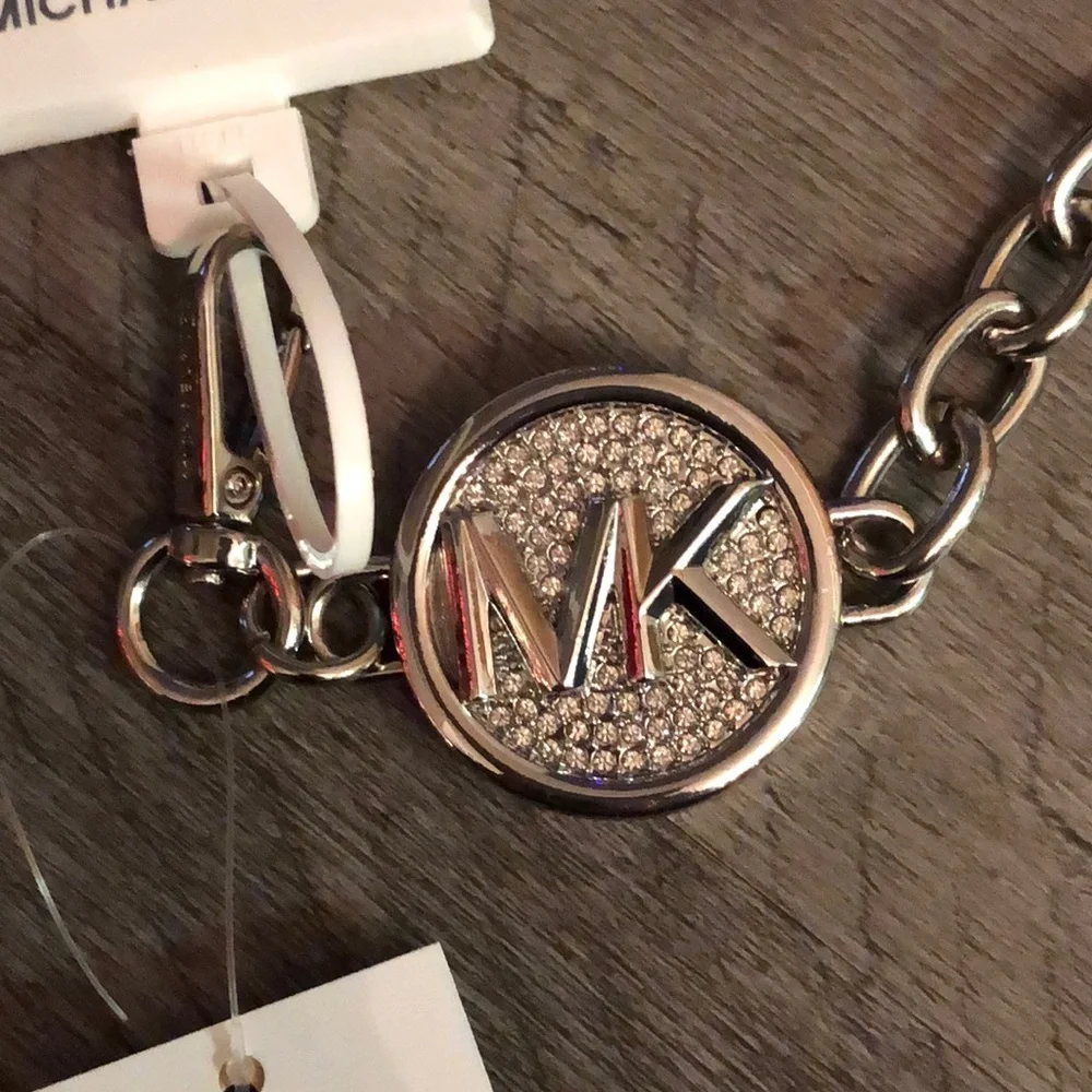 Michael Kors Silver Tone Chain Link Belt With Round Pave MK Logo Size L/XL NWT - Picture 8 of 12